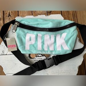 NWT Victoria Secret PINK Mint Green Fanny Pack Waist Belt Bag White Logo